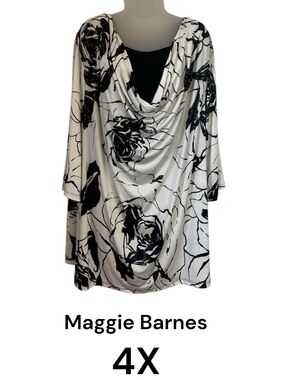 Maggie Barnes Black/White Floral Layered LOOK Top PLUS:  4X    #C